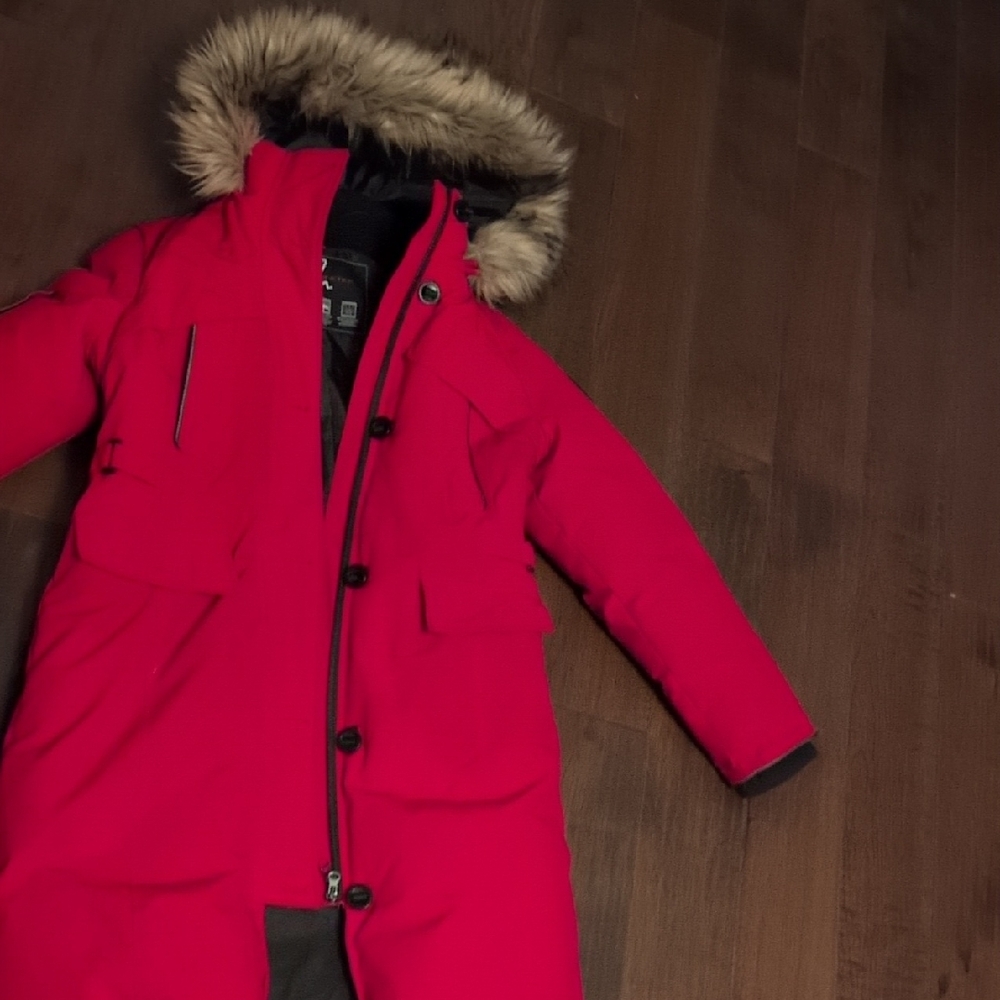 Alpine Red Puffer Jacket with Faux Fur Hood